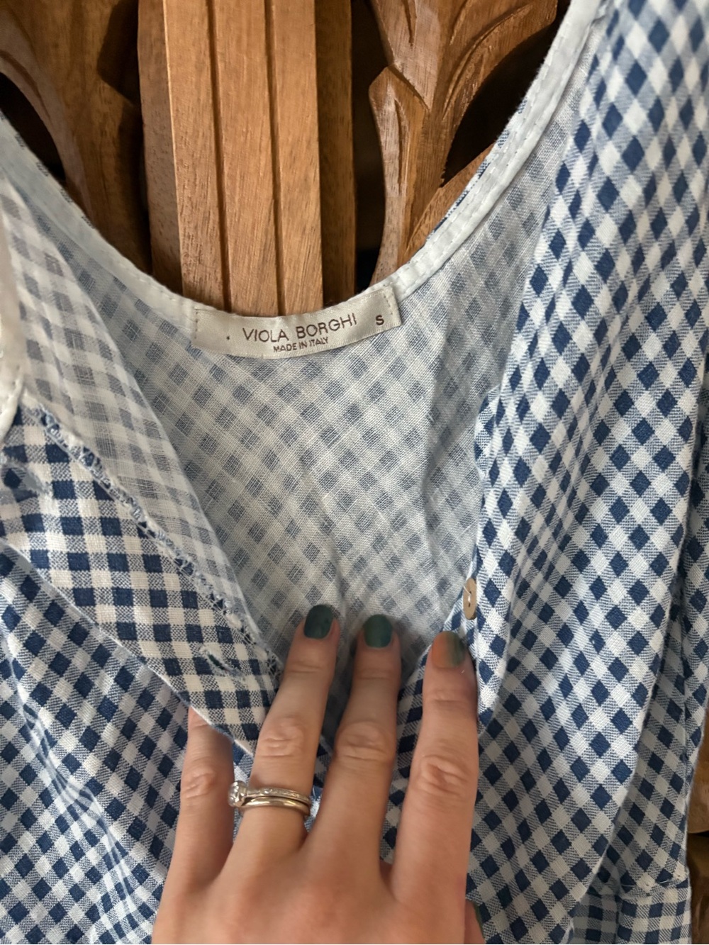 Linen Blue Gingham Button-Front Sundress - Picture 3 of 6